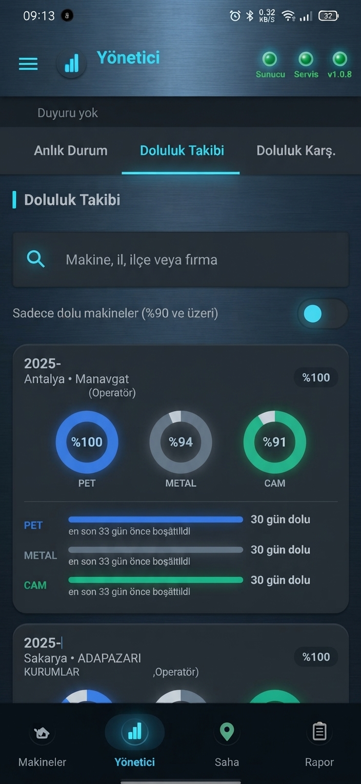Makine izleme sistemi ekran görüntüsü — arıza takibi ve harita